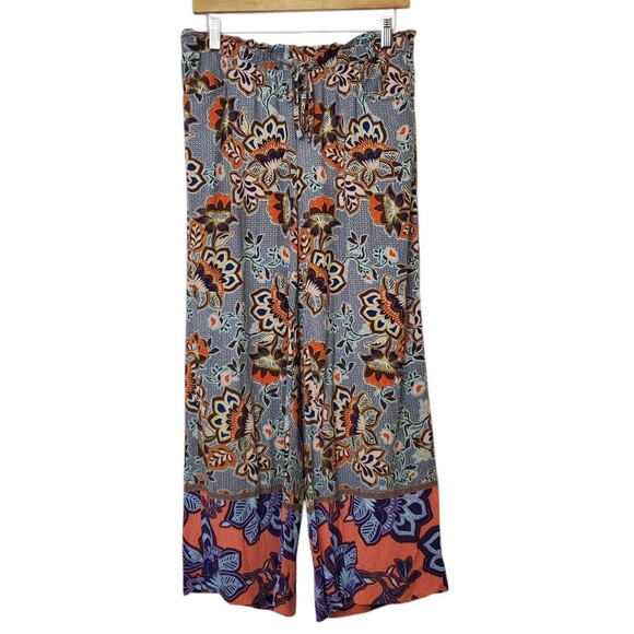 Loft Women's Size Small Multi Wide Leg Ankle Pants Boho Mosaic Fluid Drawstring - Picture 2 of 7